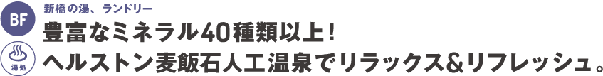 地下：新橋の湯、ランドリー～豊富なミネラル40種以上！